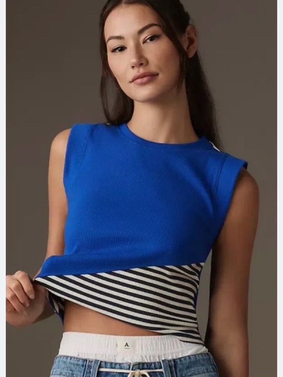 Maeve Tops - Maeve Cobalt Blue Ribbed Muscle Tank Top